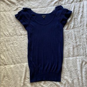 Express Blue Flutter Sleeve Blouse